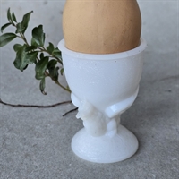 æggebæger med høne presset hvid opaline glas, gammel æggeholder